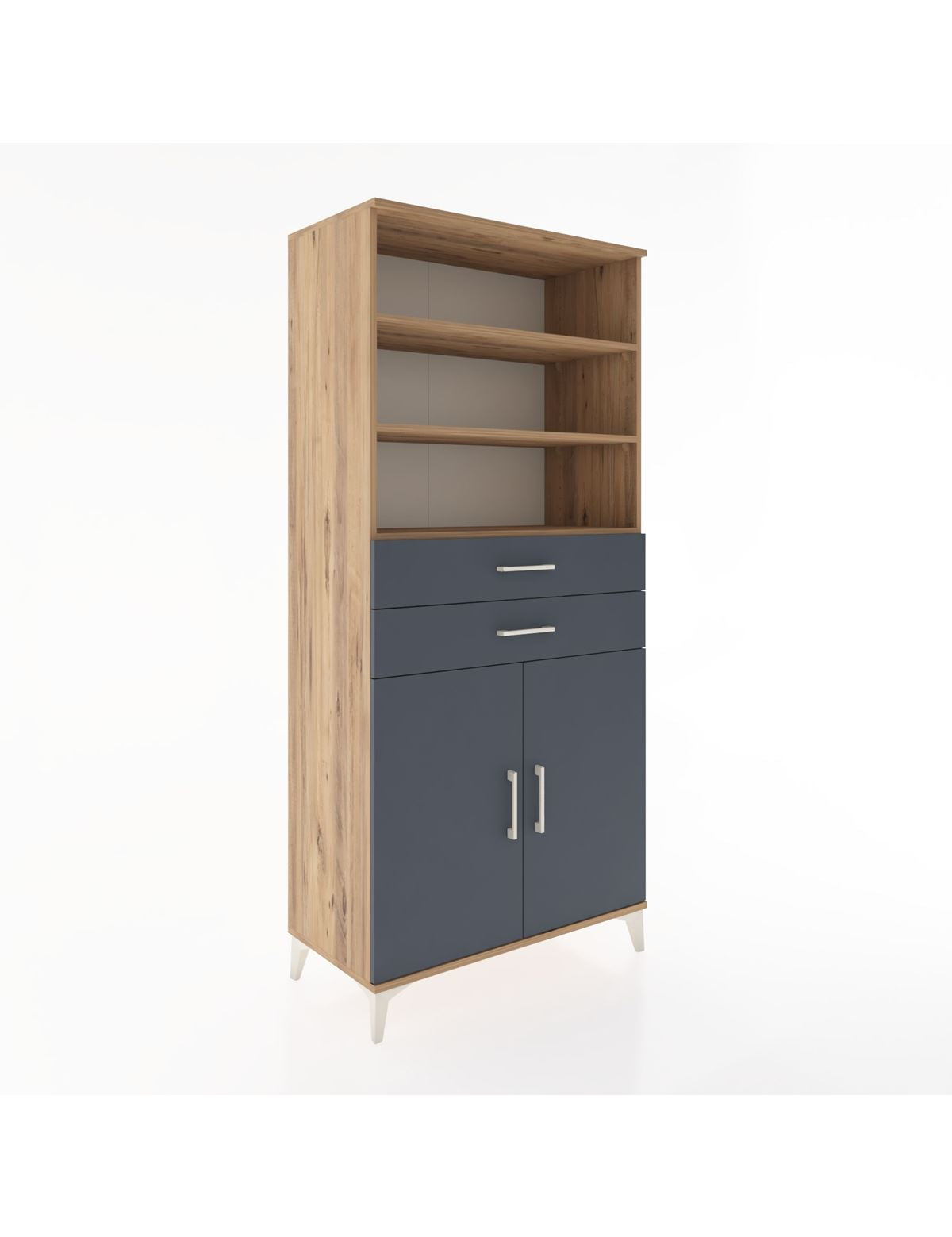 Hyperion Dolap 4 Raflı 2 Çekmeceli 2 Kapaklı 88x44x195 Çam-Antrasit