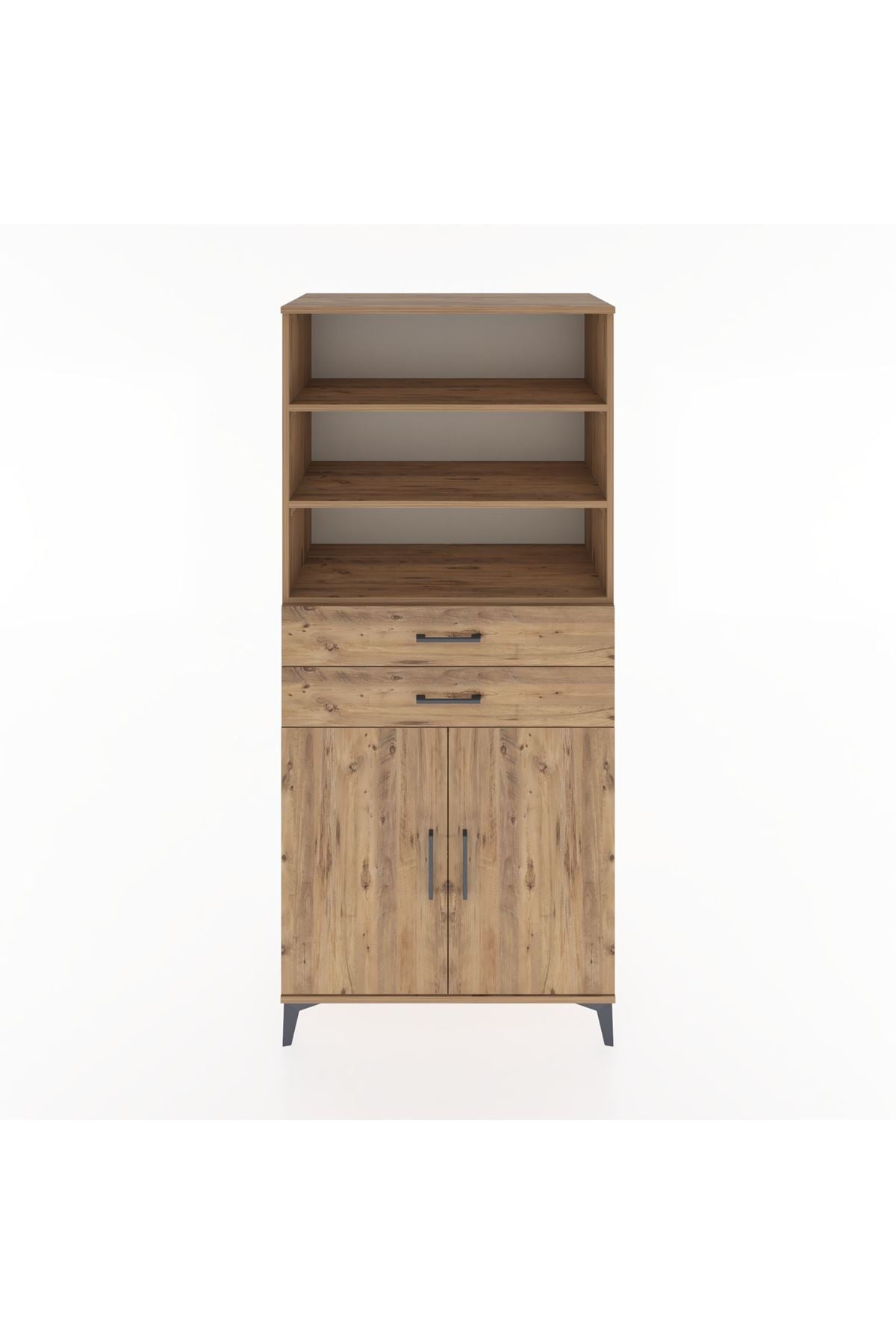 Hyperion Dolap 4 Raflı 2 Çekmeceli 2 Kapaklı 88x44x195 Çam-Çam