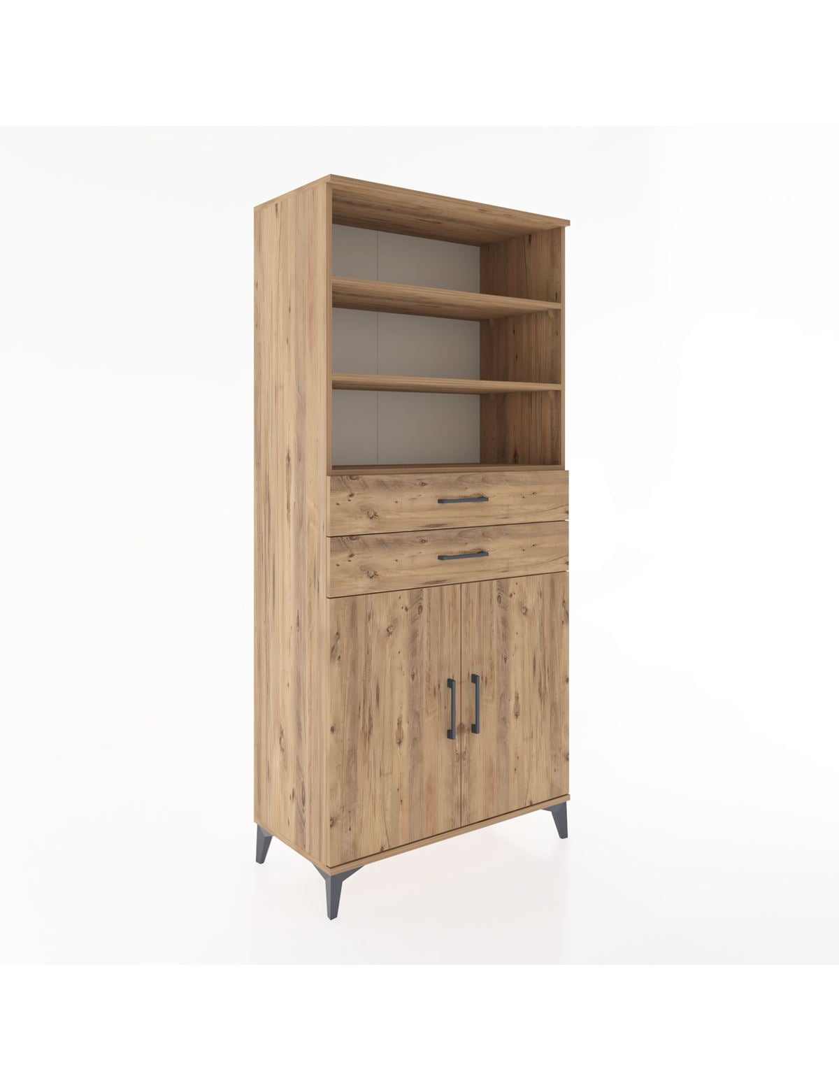 Hyperion Dolap 4 Raflı 2 Çekmeceli 2 Kapaklı 88x44x195 Çam-Çam