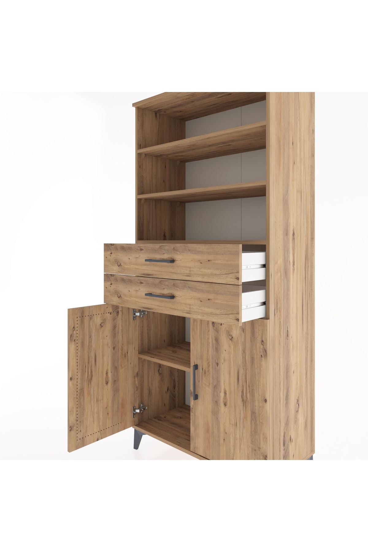 Hyperion Dolap 4 Raflı 2 Çekmeceli 2 Kapaklı 88x44x195 Çam-Çam