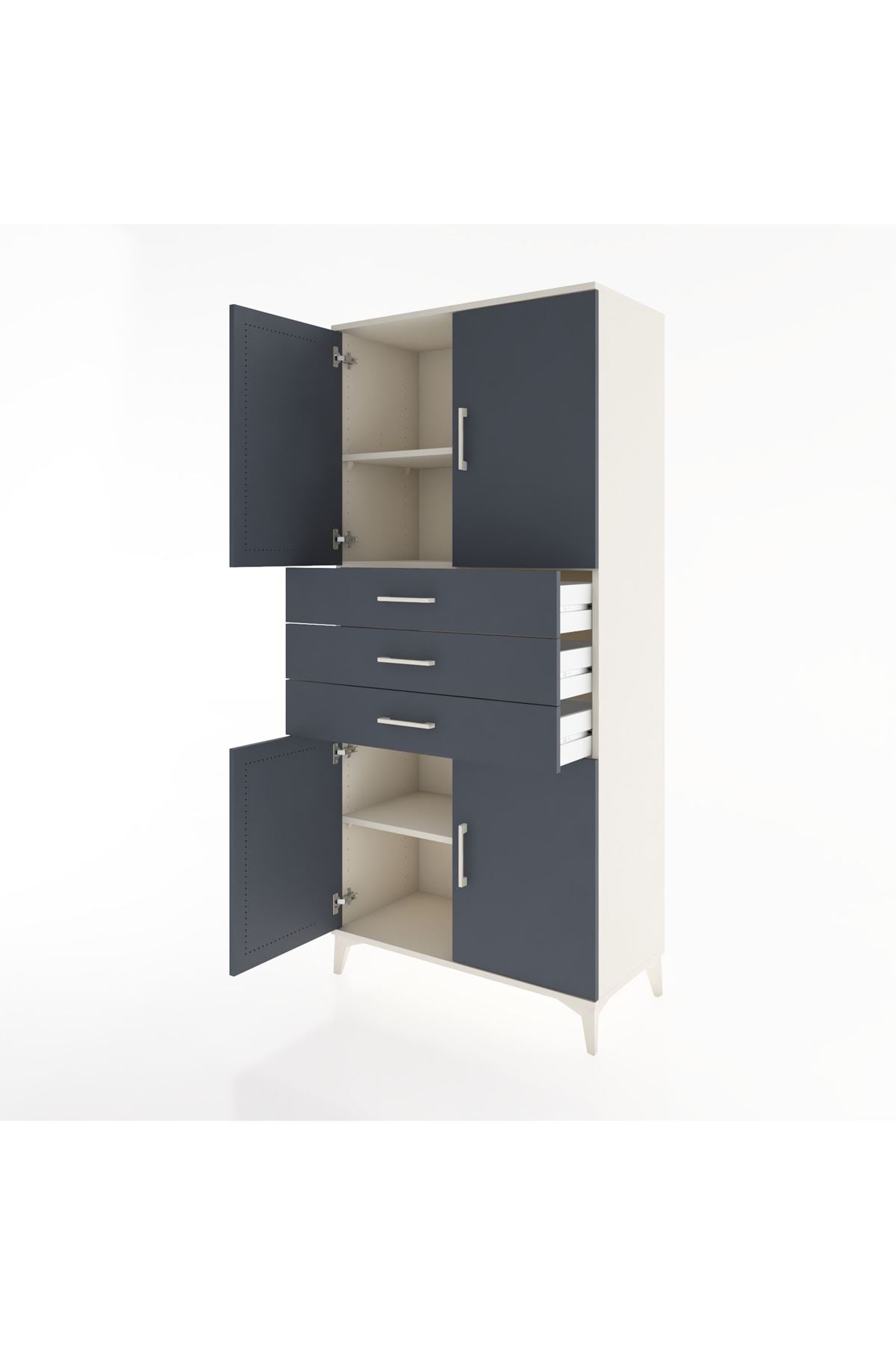 Hyperion Dolap 3 Raflı 3 Çekmeceli 4 Kapaklı 88x44x195 Aytaşı-Antrasit