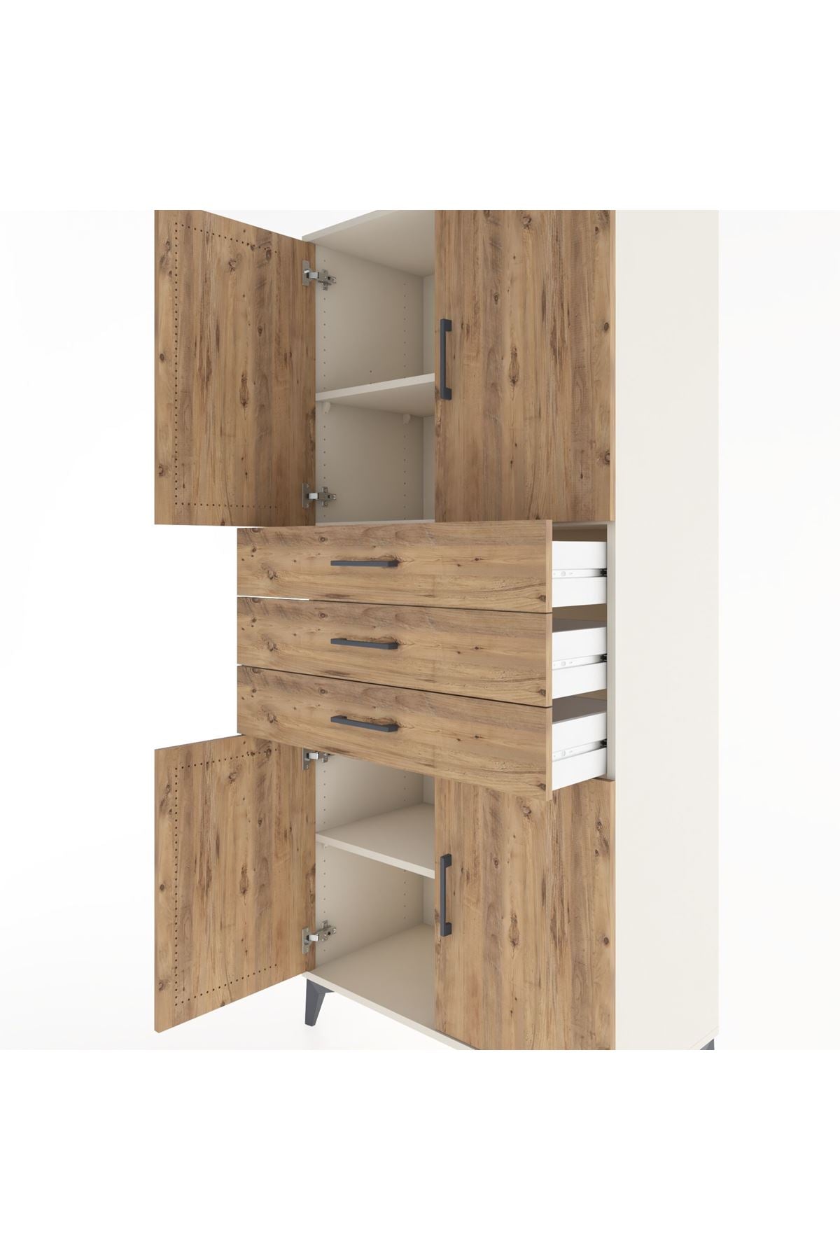 Hyperion Dolap 3 Raflı 3 Çekmeceli 4 Kapaklı 88x44x195 Aytaşı-Çam