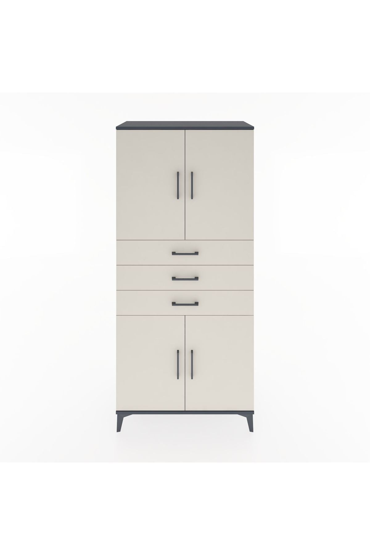 Hyperion Dolap 3 Raflı 3 Çekmeceli 4 Kapaklı 88x44x195 Antrasit-Aytaşı