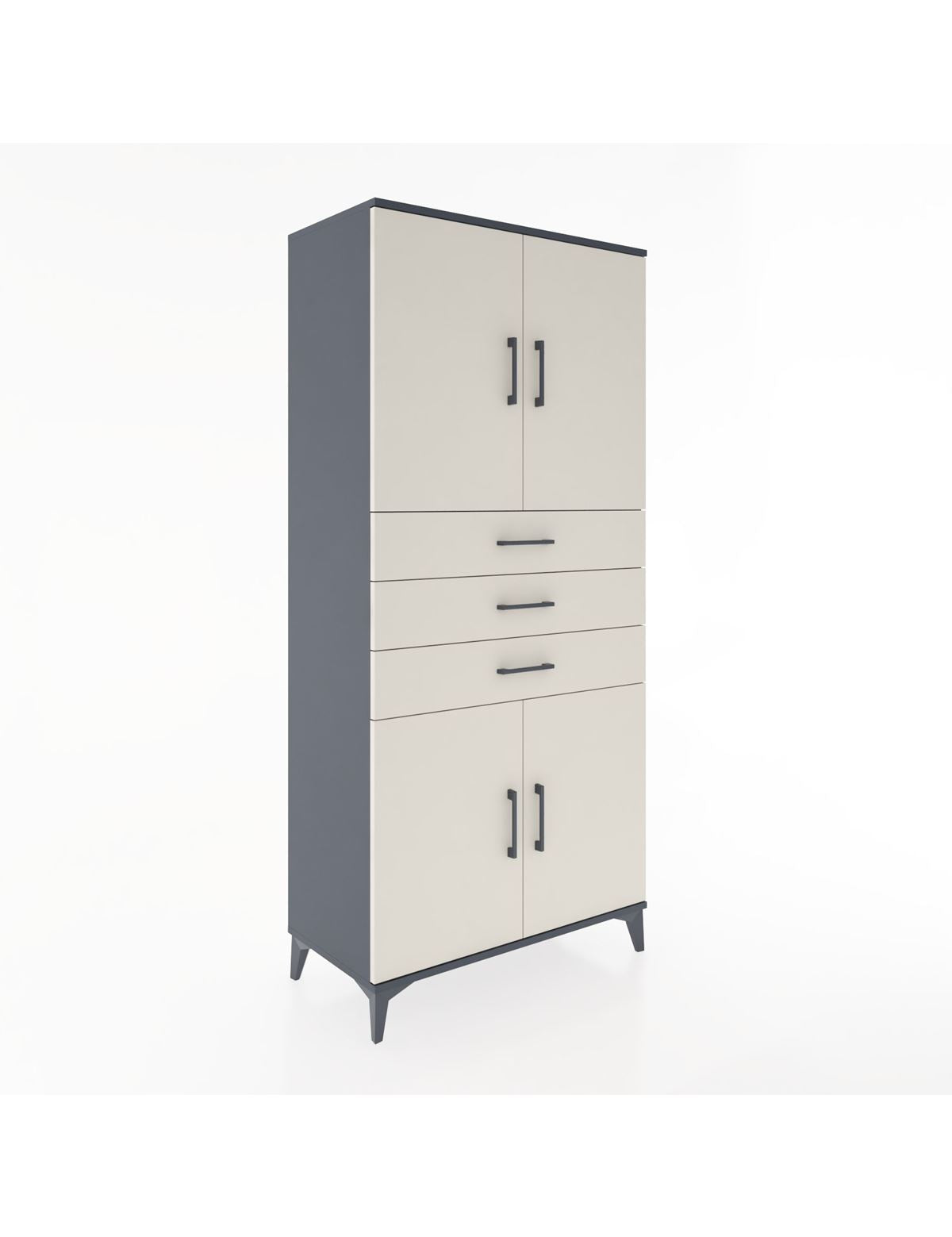 Hyperion Dolap 3 Raflı 3 Çekmeceli 4 Kapaklı 88x44x195 Antrasit-Aytaşı