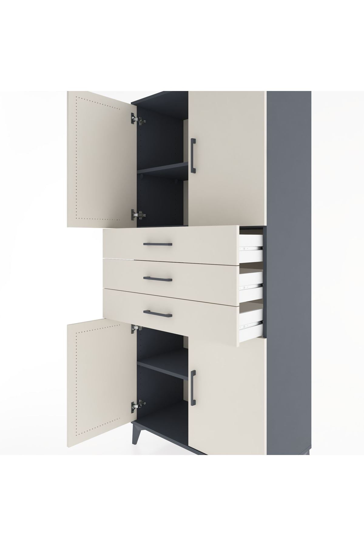 Hyperion Dolap 3 Raflı 3 Çekmeceli 4 Kapaklı 88x44x195 Antrasit-Aytaşı