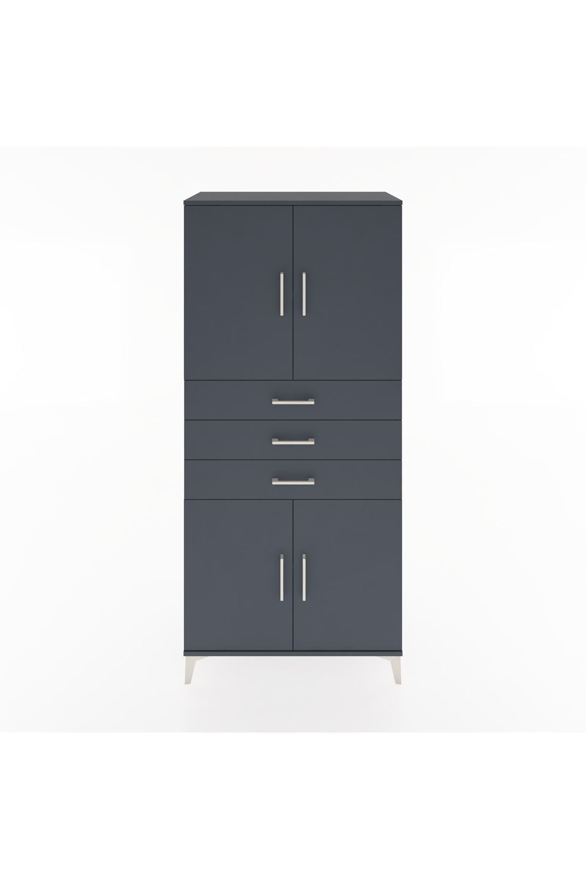 Hyperion Dolap 3 Raflı 3 Çekmeceli 4 Kapaklı 88x44x195 Antrasit-Antrasit