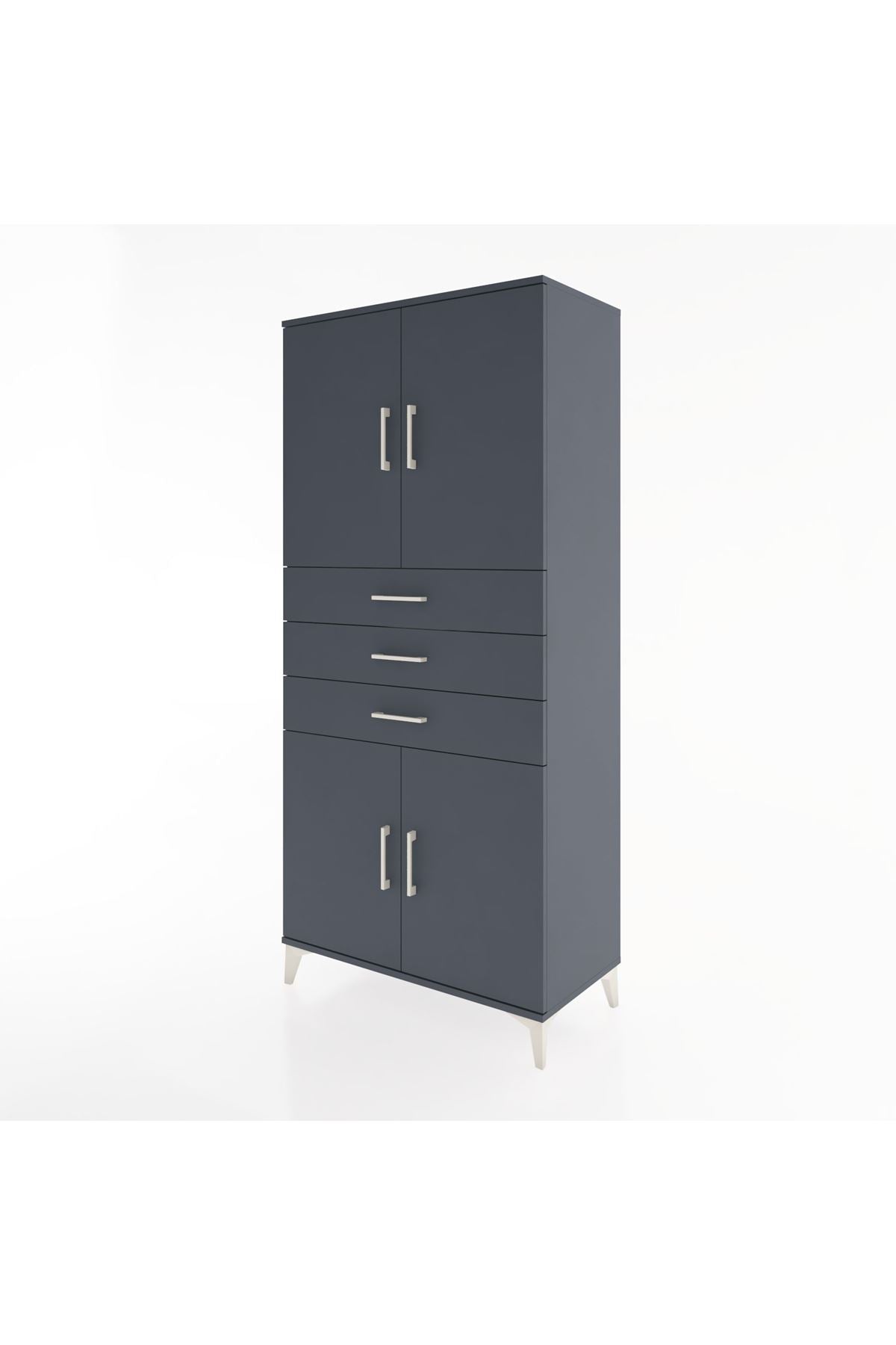 Hyperion Dolap 3 Raflı 3 Çekmeceli 4 Kapaklı 88x44x195 Antrasit-Antrasit