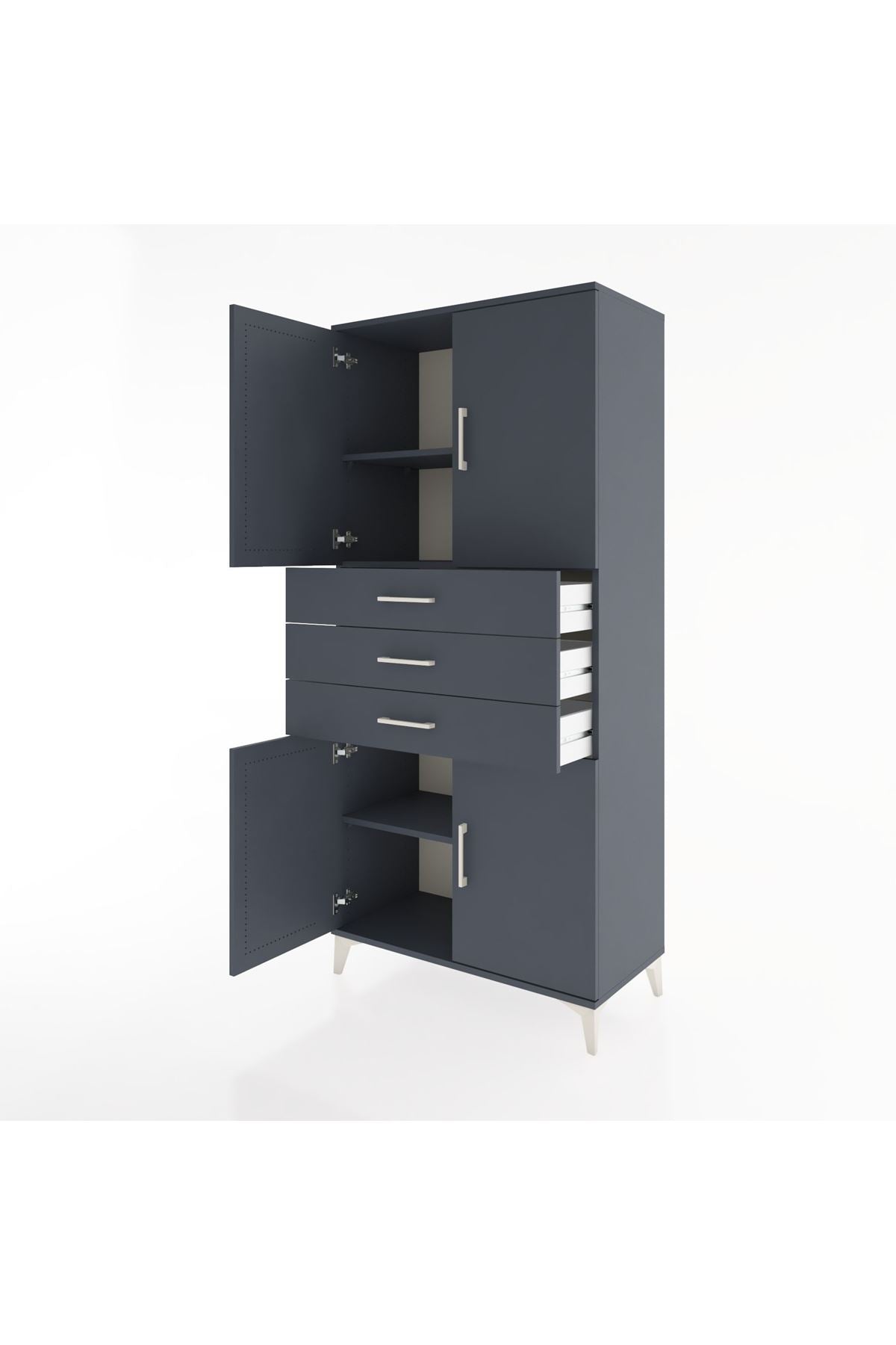 Hyperion Dolap 3 Raflı 3 Çekmeceli 4 Kapaklı 88x44x195 Antrasit-Antrasit