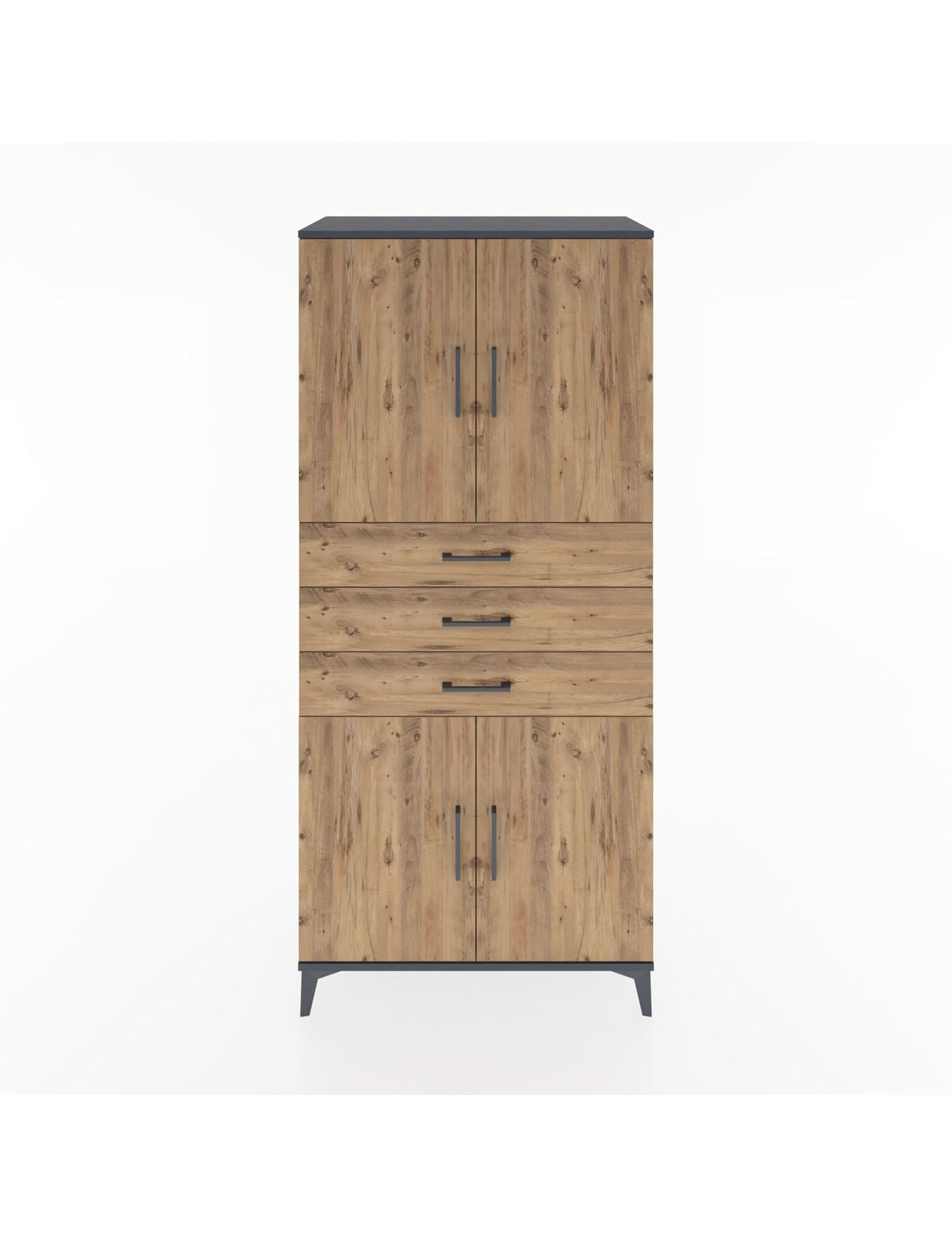 Hyperion Dolap 3 Raflı 3 Çekmeceli 4 Kapaklı 88x44x195 Antrasit-Çam