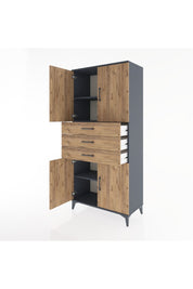 Hyperion Dolap 3 Raflı 3 Çekmeceli 4 Kapaklı 88x44x195 Antrasit-Çam