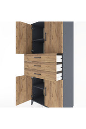 Hyperion Dolap 3 Raflı 3 Çekmeceli 4 Kapaklı 88x44x195 Antrasit-Çam