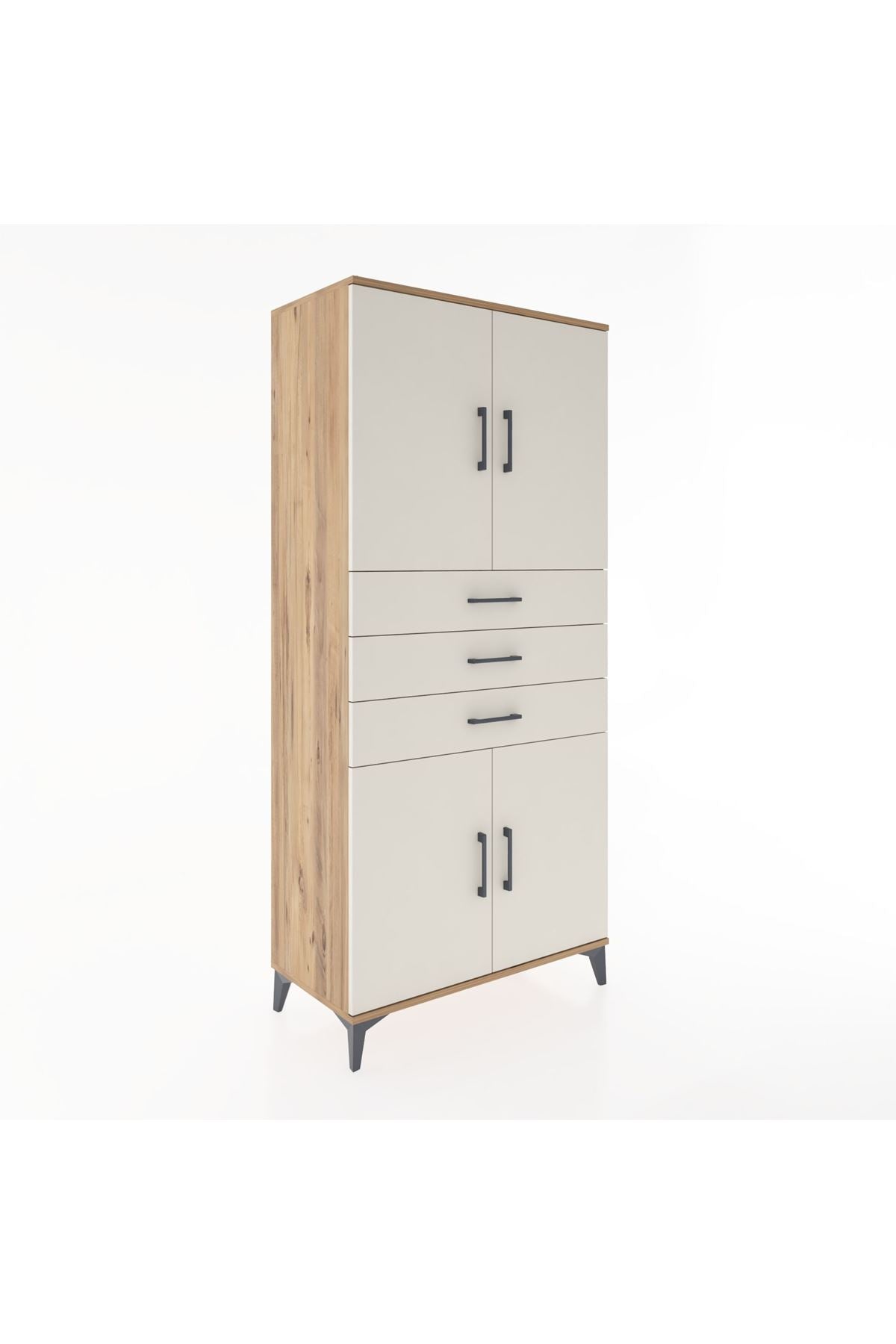 Hyperion Dolap 3 Raflı 3 Çekmeceli 4 Kapaklı 88x44x195 Çam-Aytaşı