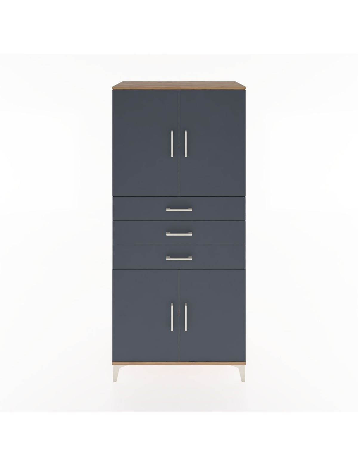 Hyperion Dolap 3 Raflı 3 Çekmeceli 4 Kapaklı 88x44x195 Çam-Antrasit