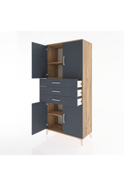Hyperion Dolap 3 Raflı 3 Çekmeceli 4 Kapaklı 88x44x195 Çam-Antrasit