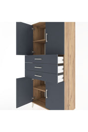 Hyperion Dolap 3 Raflı 3 Çekmeceli 4 Kapaklı 88x44x195 Çam-Antrasit