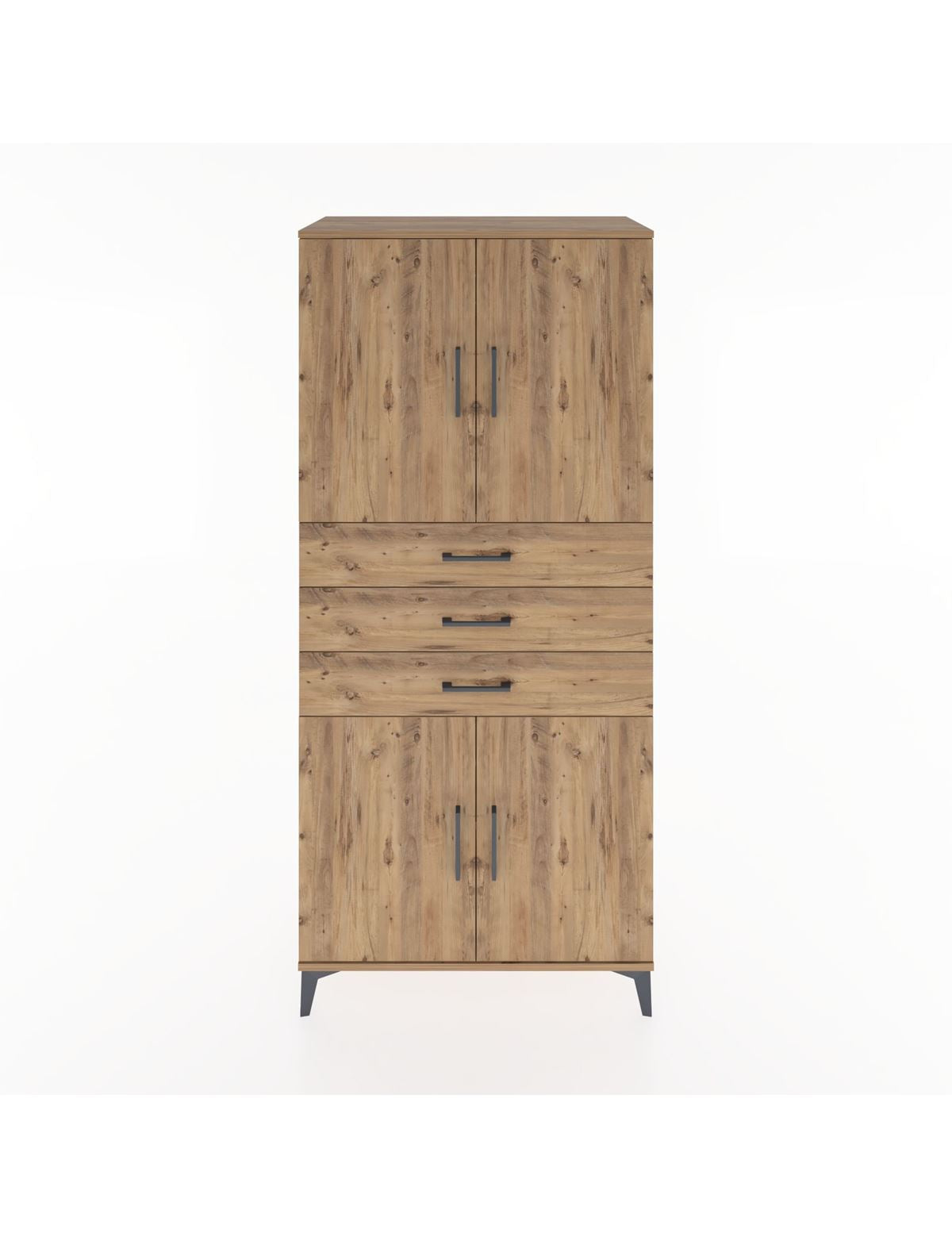 Hyperion Dolap 3 Raflı 3 Çekmeceli 4 Kapaklı 88x44x195 Çam-Çam