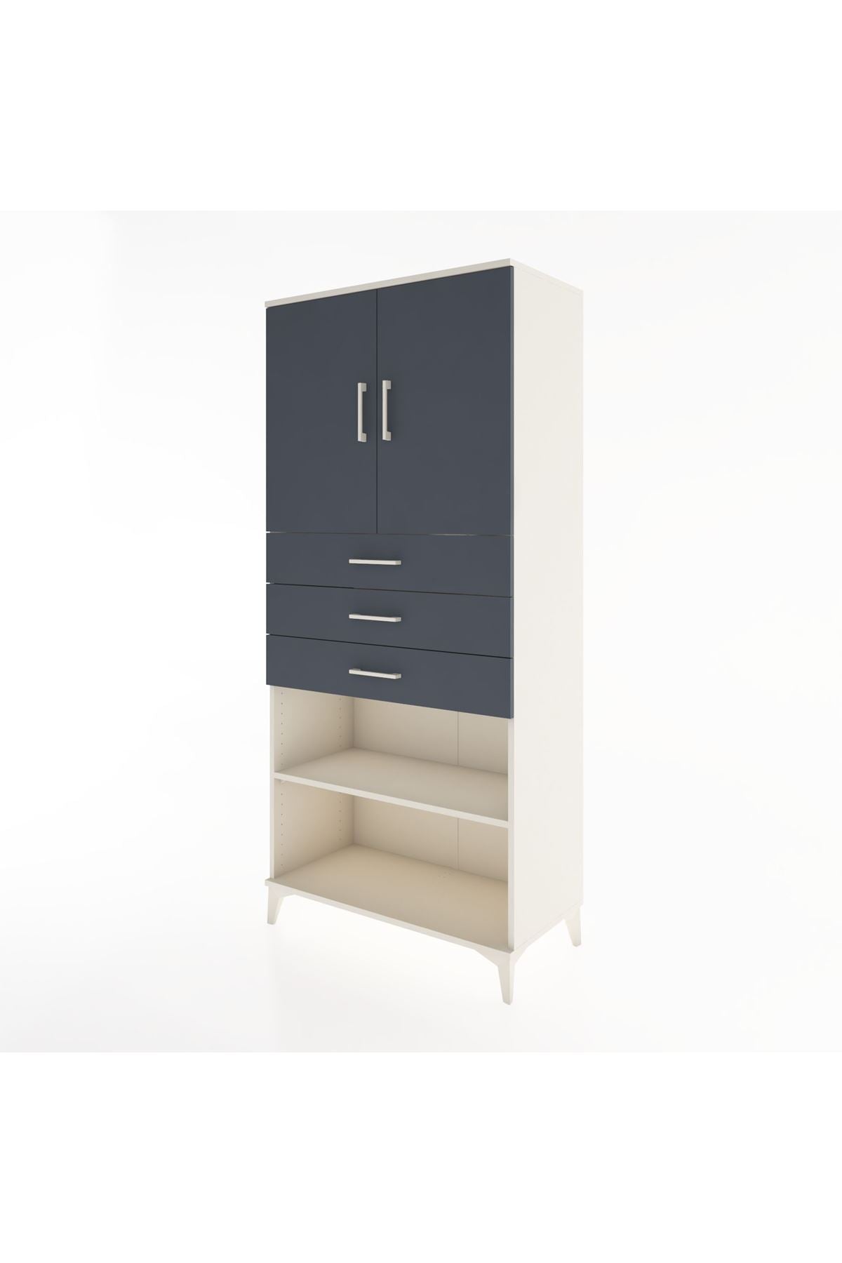 Hyperion Dolap 3 Raflı 3 Çekmeceli 2 Kapaklı 88x44x195 Aytaşı-Antrasit