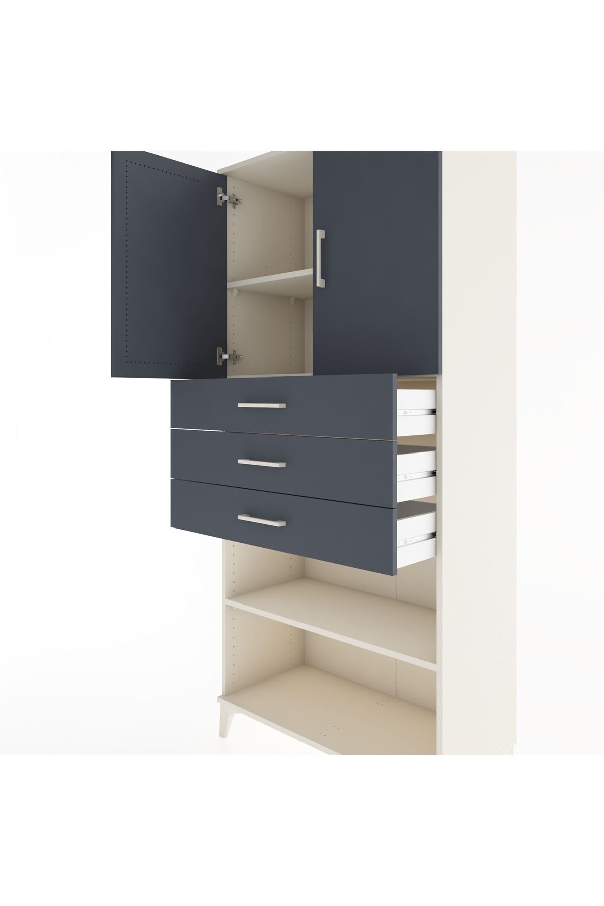 Hyperion Dolap 3 Raflı 3 Çekmeceli 2 Kapaklı 88x44x195 Aytaşı-Antrasit