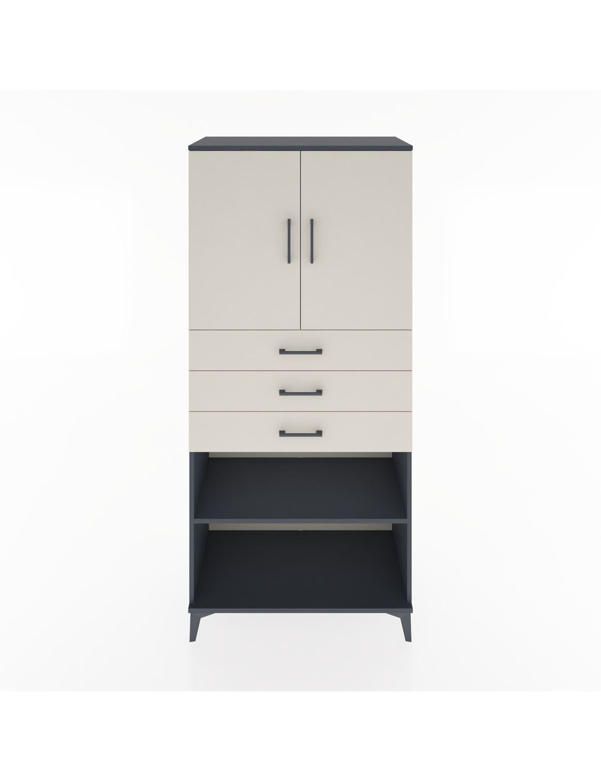 Hyperion Dolap 3 Raflı 3 Çekmeceli 2 Kapaklı 88x44x195 Antrasit-Aytaşı