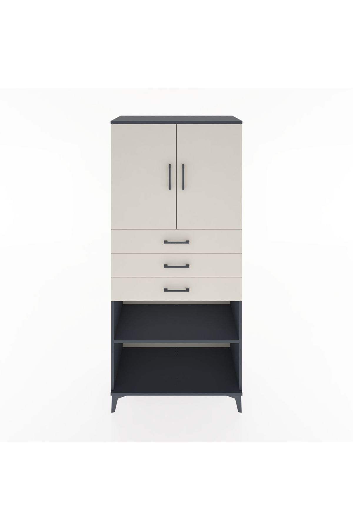 Hyperion Dolap 3 Raflı 3 Çekmeceli 2 Kapaklı 88x44x195 Antrasit-Aytaşı