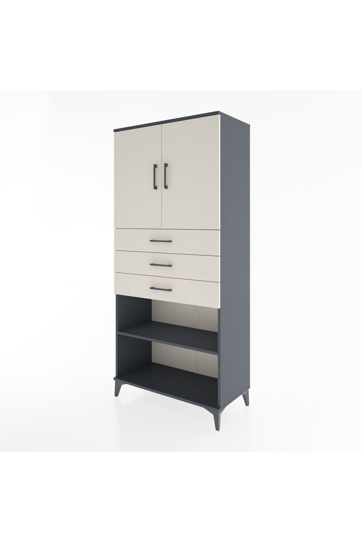 Hyperion Dolap 3 Raflı 3 Çekmeceli 2 Kapaklı 88x44x195 Antrasit-Aytaşı
