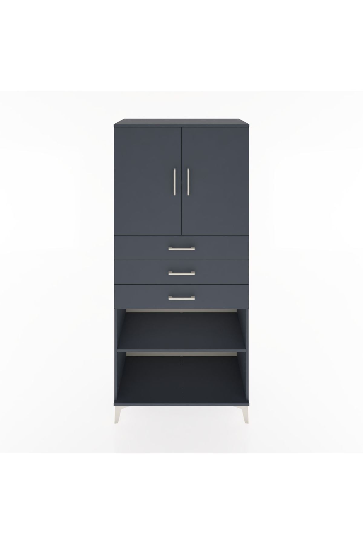 Hyperion Dolap 3 Raflı 3 Çekmeceli 2 Kapaklı 88x44x195 Antrasit-Antrasit