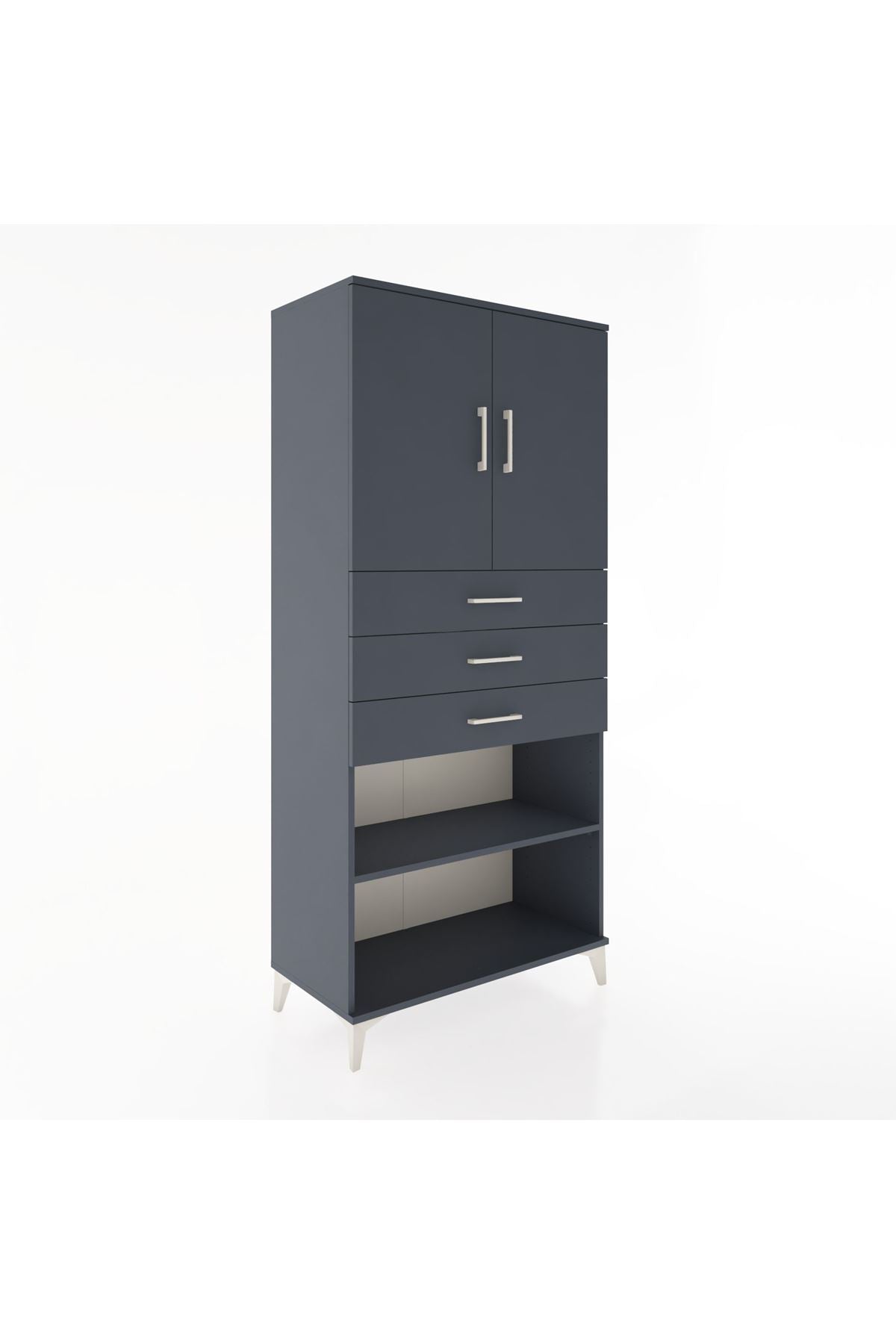 Hyperion Dolap 3 Raflı 3 Çekmeceli 2 Kapaklı 88x44x195 Antrasit-Antrasit