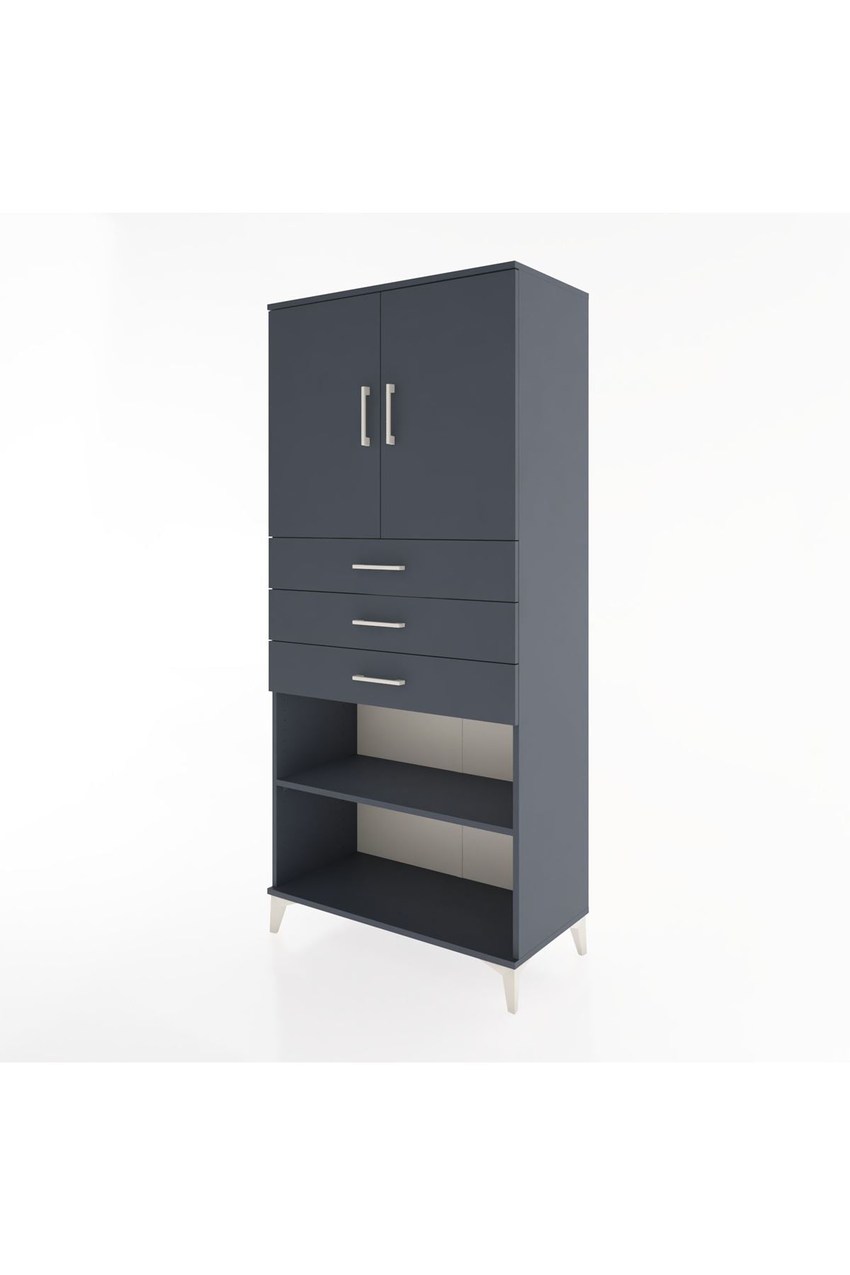 Hyperion Dolap 3 Raflı 3 Çekmeceli 2 Kapaklı 88x44x195 Antrasit-Antrasit