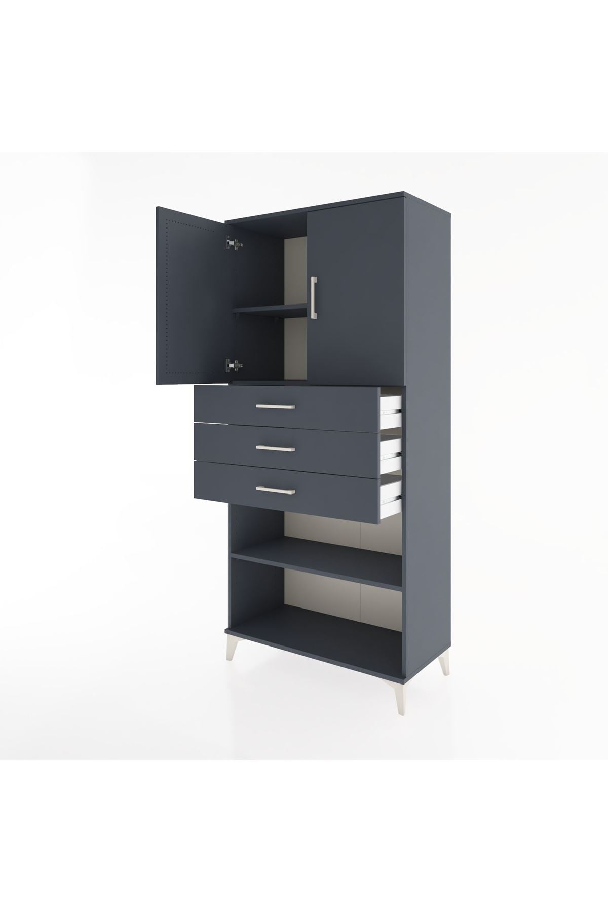 Hyperion Dolap 3 Raflı 3 Çekmeceli 2 Kapaklı 88x44x195 Antrasit-Antrasit