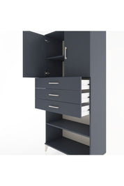 Hyperion Dolap 3 Raflı 3 Çekmeceli 2 Kapaklı 88x44x195 Antrasit-Antrasit
