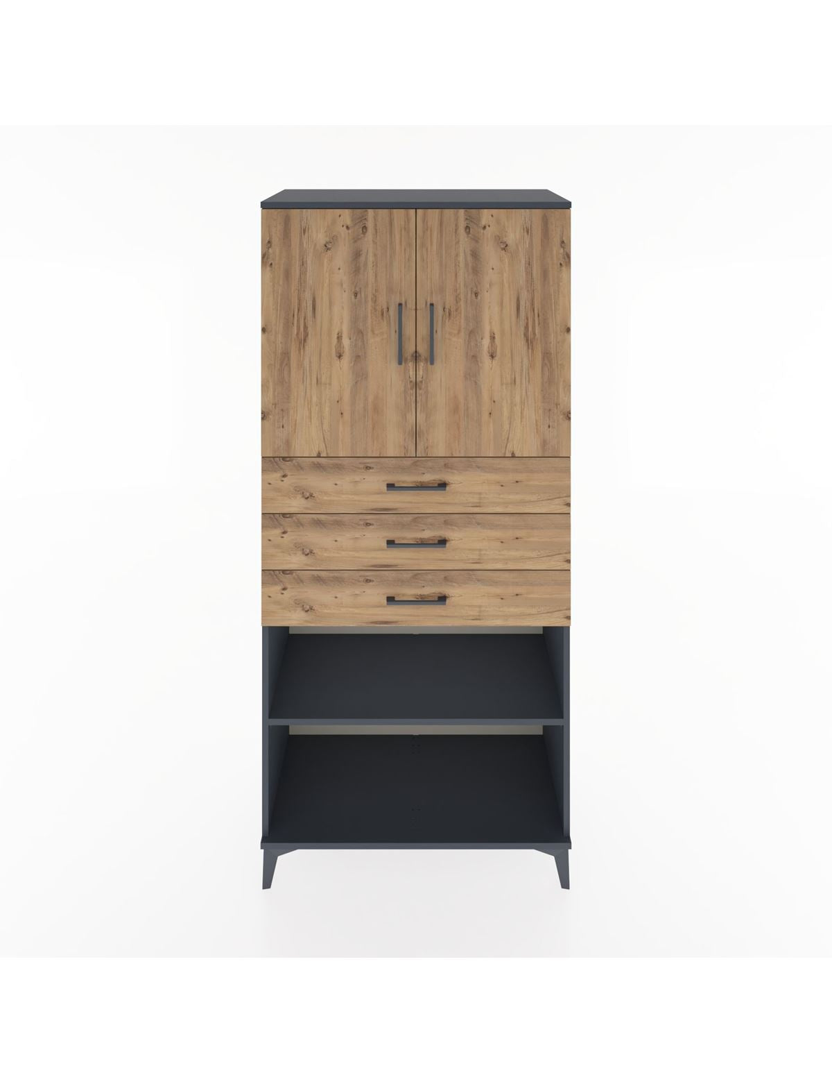 Hyperion Dolap 3 Raflı 3 Çekmeceli 2 Kapaklı 88x44x195 Antrasit-Çam