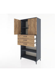 Hyperion Dolap 3 Raflı 3 Çekmeceli 2 Kapaklı 88x44x195 Antrasit-Çam