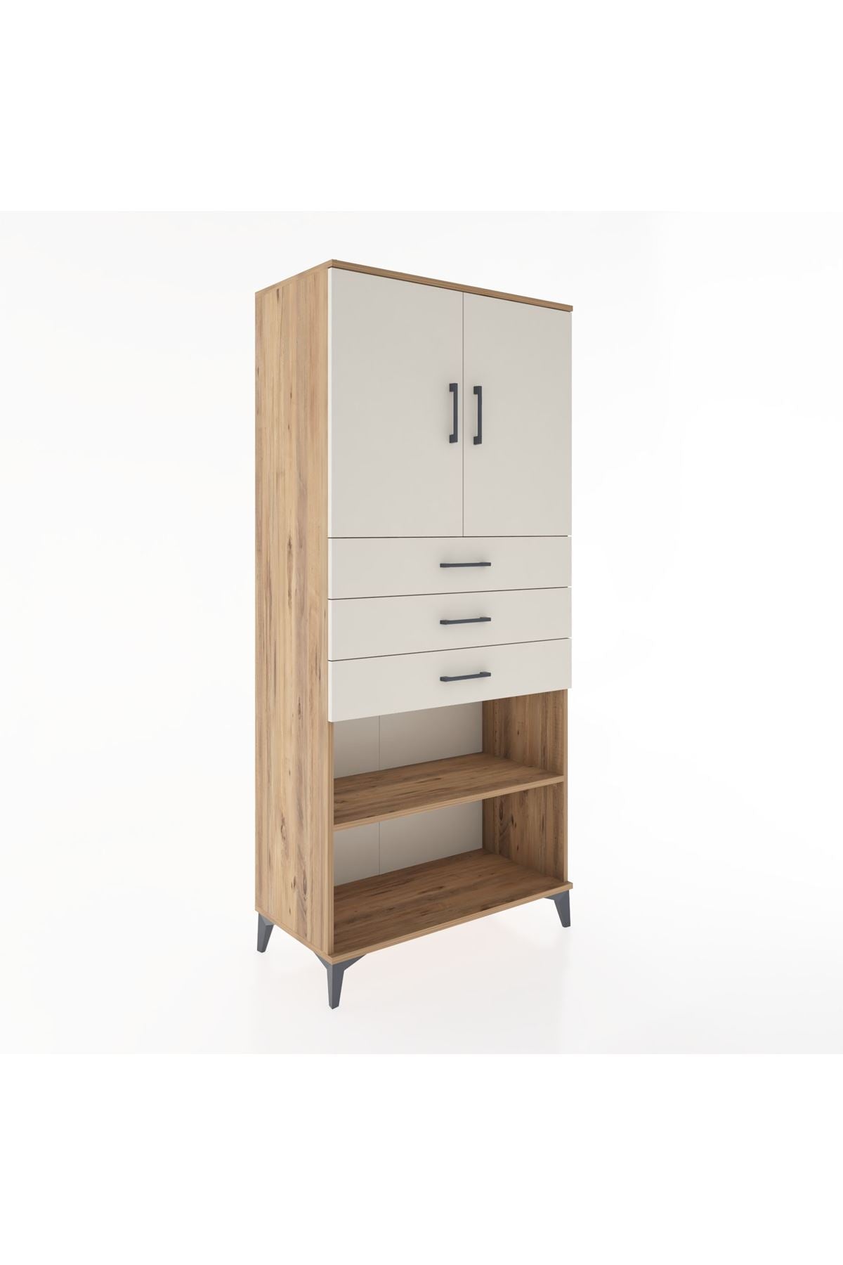 Hyperion Dolap 3 Raflı 3 Çekmeceli 2 Kapaklı 88x44x195 Çam-Aytaşı