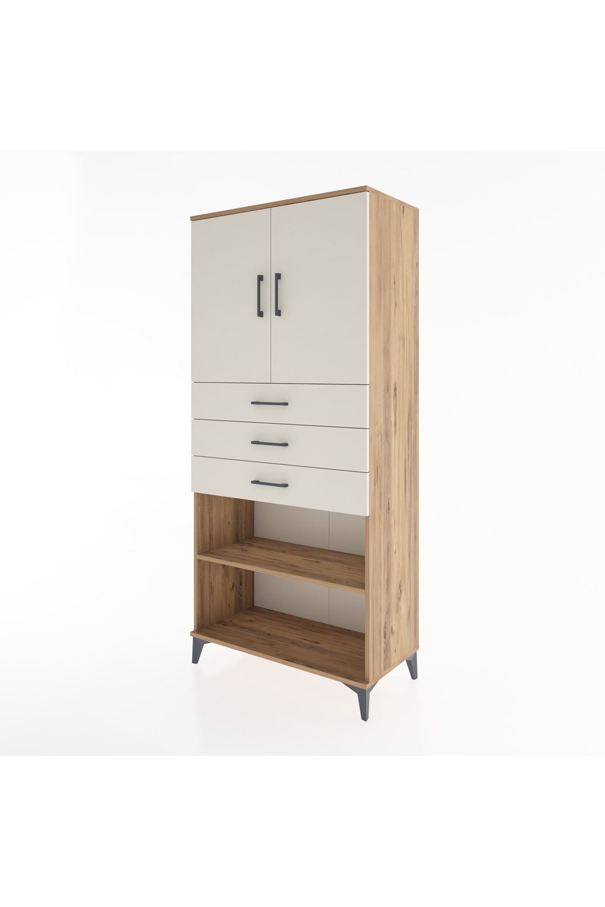 Hyperion Dolap 3 Raflı 3 Çekmeceli 2 Kapaklı 88x44x195 Çam-Aytaşı