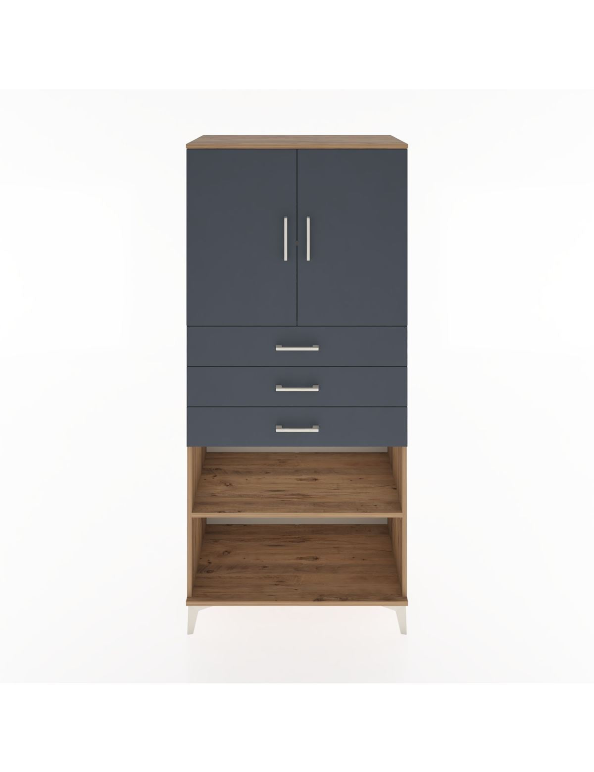 Hyperion Dolap 3 Raflı 3 Çekmeceli 2 Kapaklı 88x44x195 Çam-Antrasit