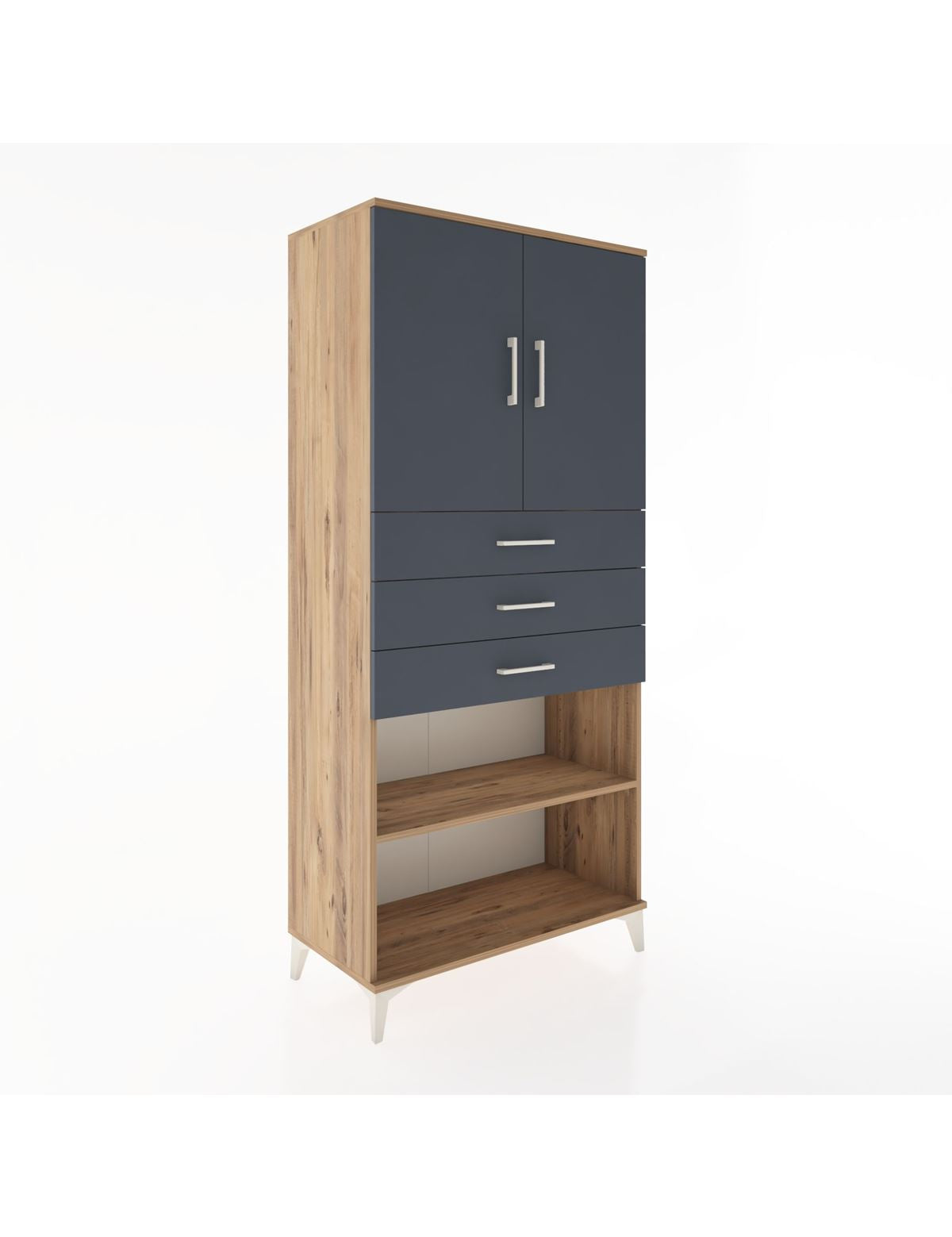 Hyperion Dolap 3 Raflı 3 Çekmeceli 2 Kapaklı 88x44x195 Çam-Antrasit