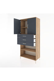 Hyperion Dolap 3 Raflı 3 Çekmeceli 2 Kapaklı 88x44x195 Çam-Antrasit