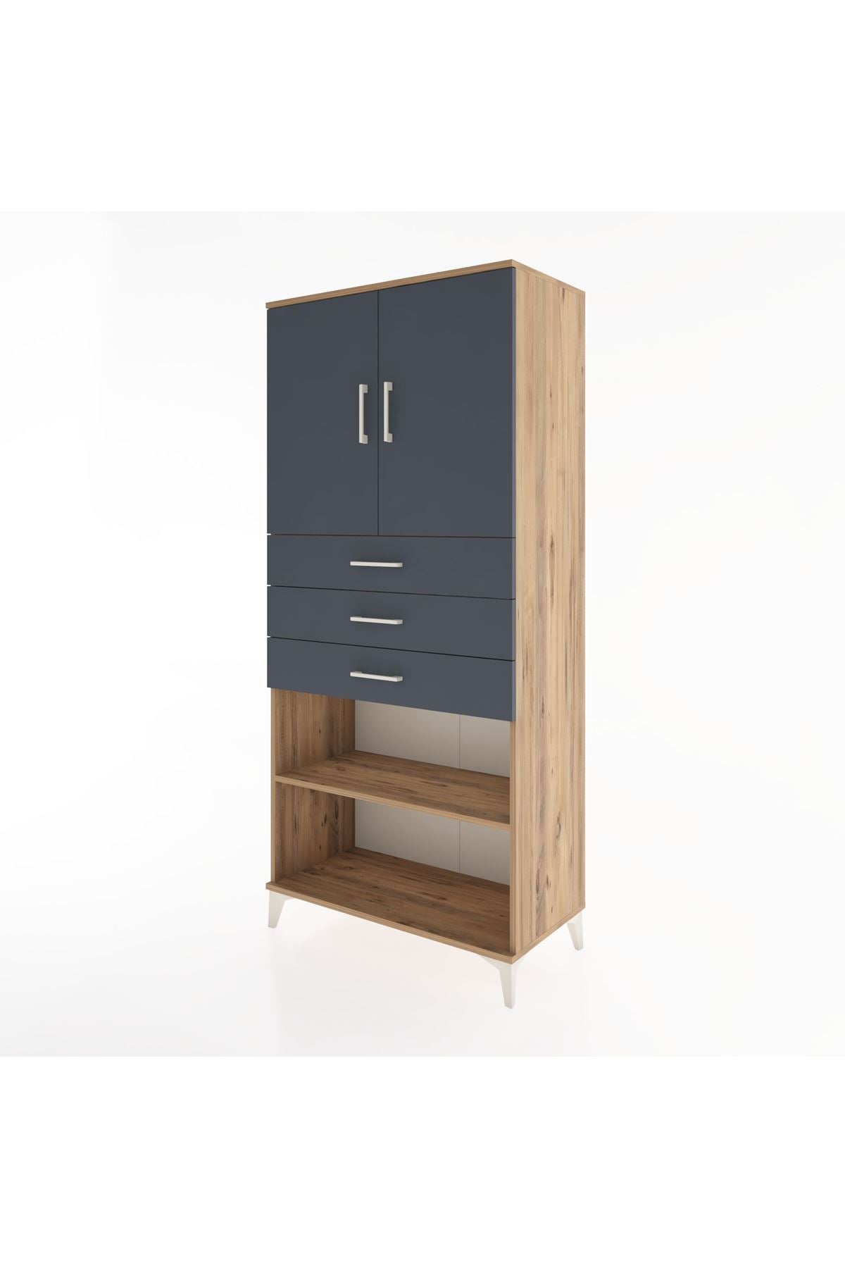 Hyperion Dolap 3 Raflı 3 Çekmeceli 2 Kapaklı 88x44x195 Çam-Antrasit