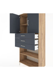 Hyperion Dolap 3 Raflı 3 Çekmeceli 2 Kapaklı 88x44x195 Çam-Antrasit