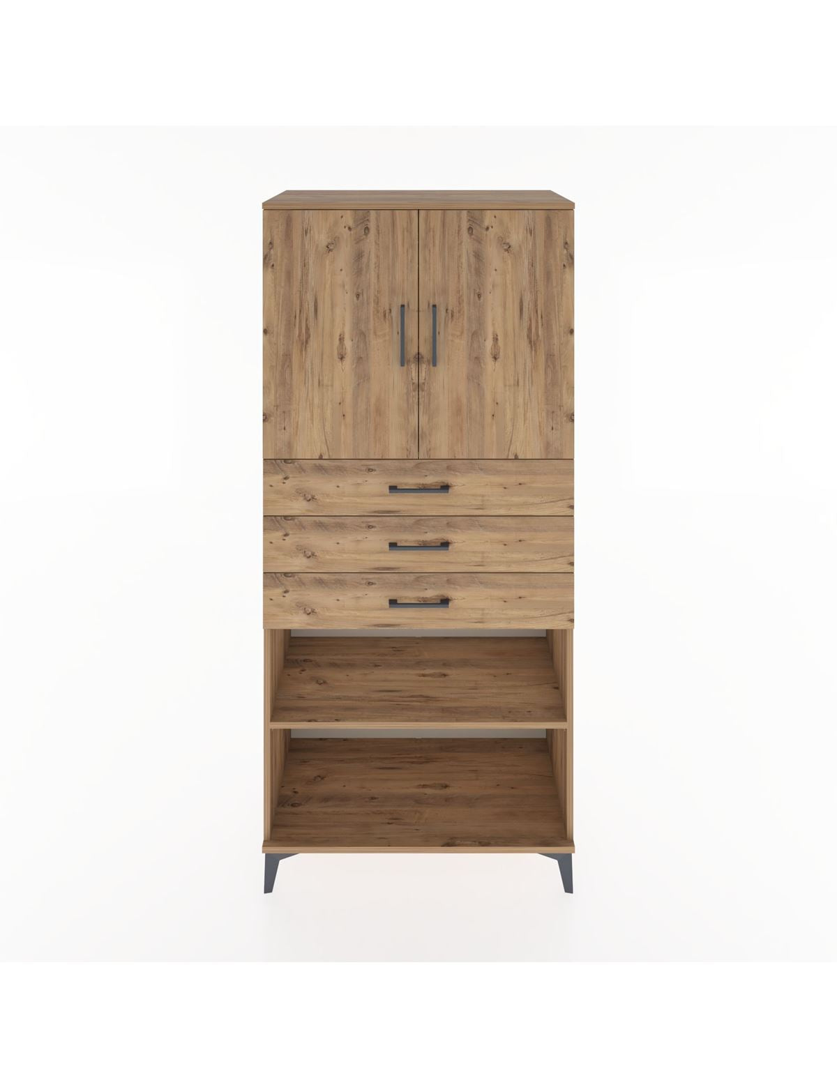 Hyperion Dolap 3 Raflı 3 Çekmeceli 2 Kapaklı 88x44x195 Çam-Çam