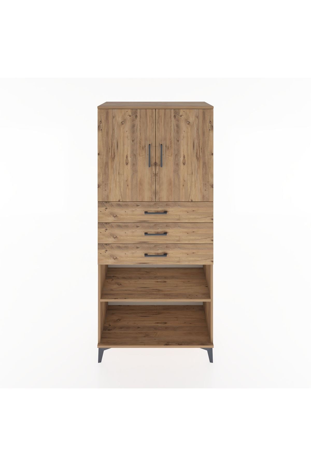 Hyperion Dolap 3 Raflı 3 Çekmeceli 2 Kapaklı 88x44x195 Çam-Çam