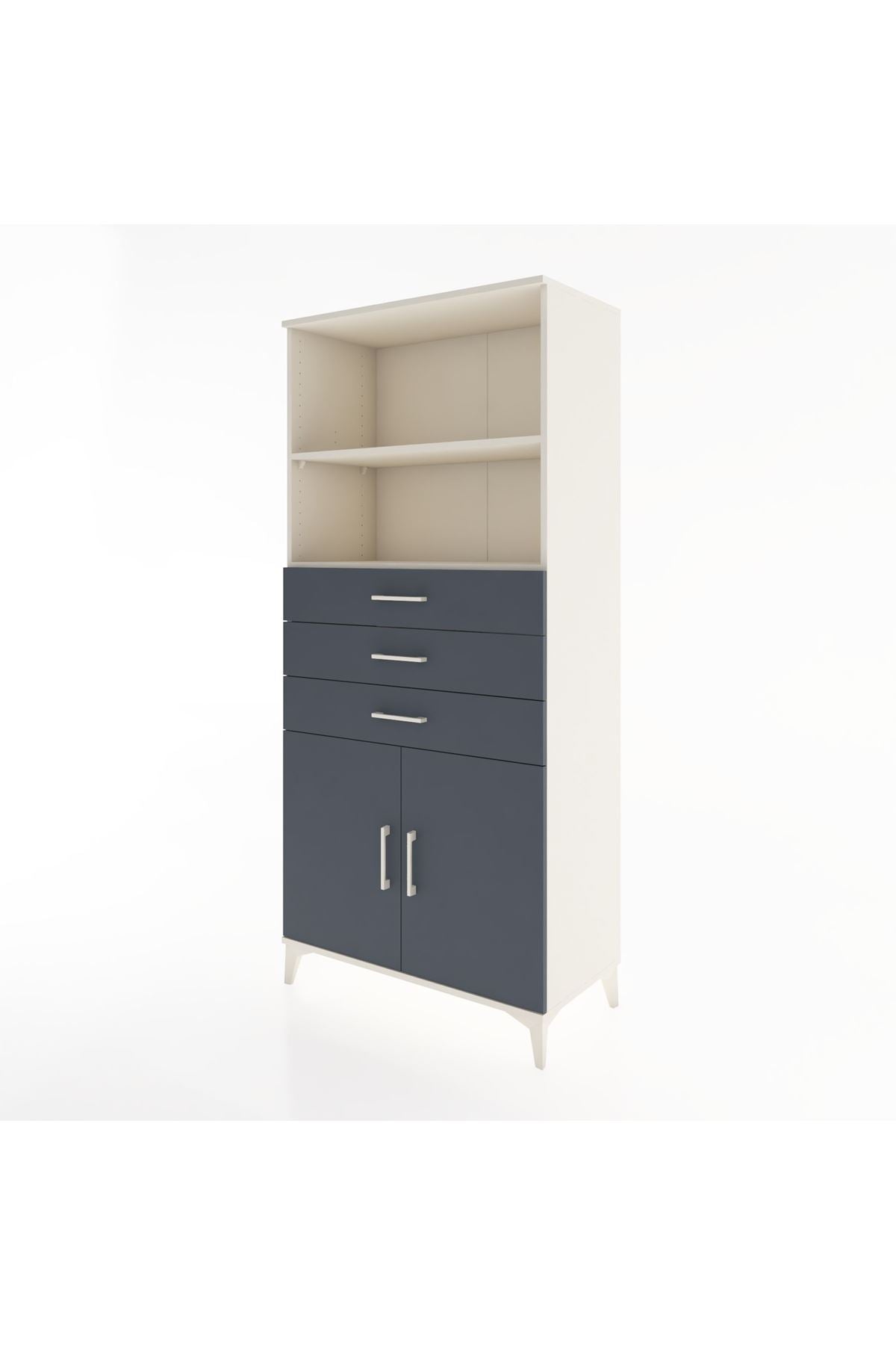 Hyperion Dolap 3 Raflı 3 Çekmeceli 2 Kapaklı 88x44x195 Aytaşı-Antrasit