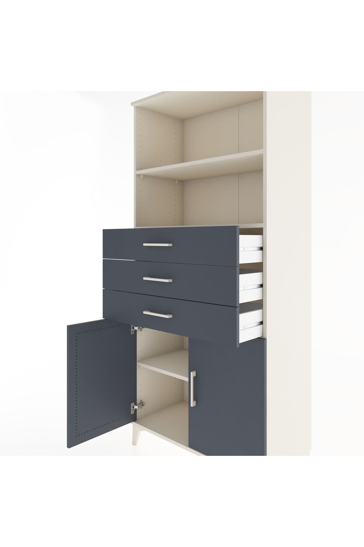 Hyperion Dolap 3 Raflı 3 Çekmeceli 2 Kapaklı 88x44x195 Aytaşı-Antrasit