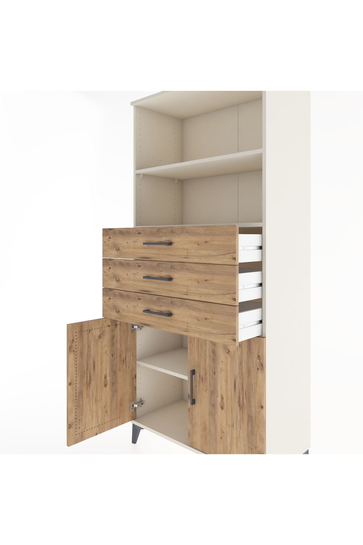 Hyperion Dolap 3 Raflı 3 Çekmeceli 2 Kapaklı 88x44x195 Aytaşı-Çam