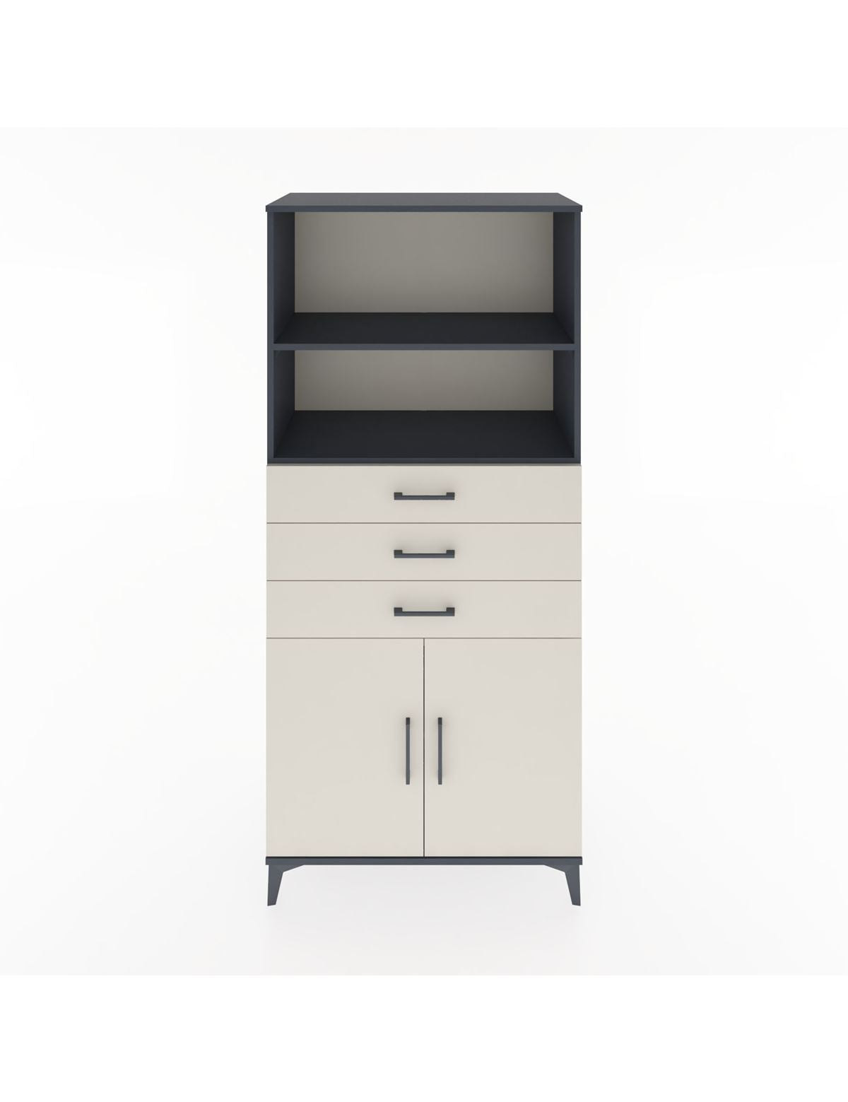 Hyperion Dolap 3 Raflı 3 Çekmeceli 2 Kapaklı 88x44x195 Antrasit-Aytaşı