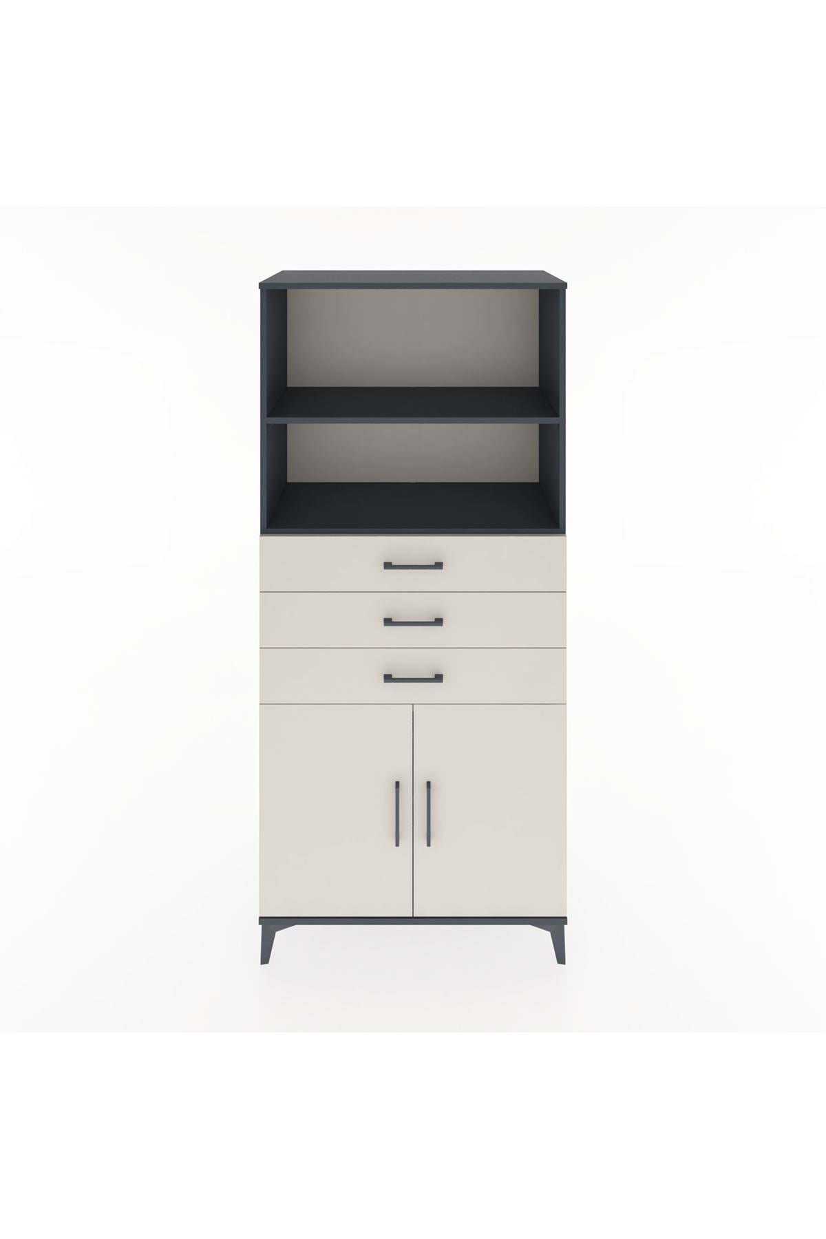 Hyperion Dolap 3 Raflı 3 Çekmeceli 2 Kapaklı 88x44x195 Antrasit-Aytaşı