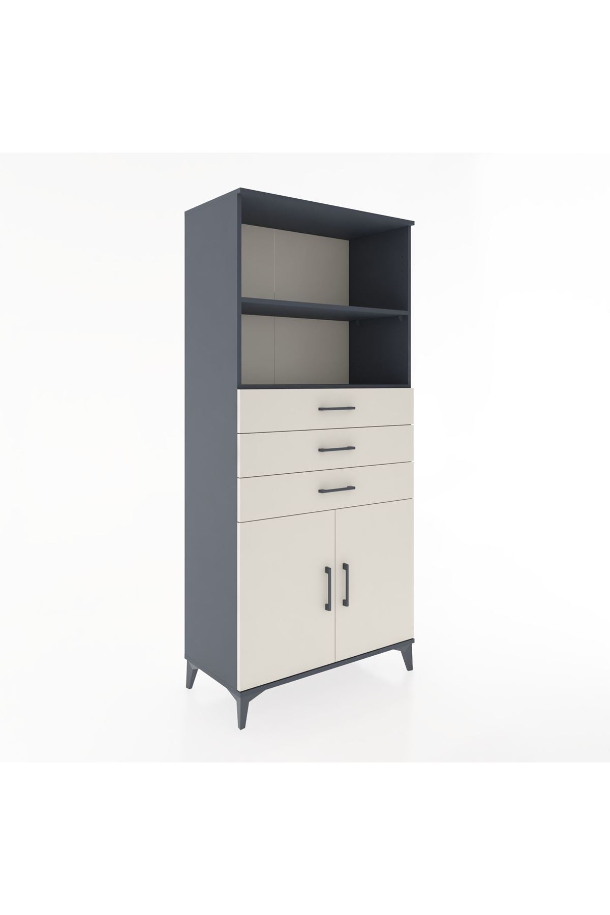 Hyperion Dolap 3 Raflı 3 Çekmeceli 2 Kapaklı 88x44x195 Antrasit-Aytaşı