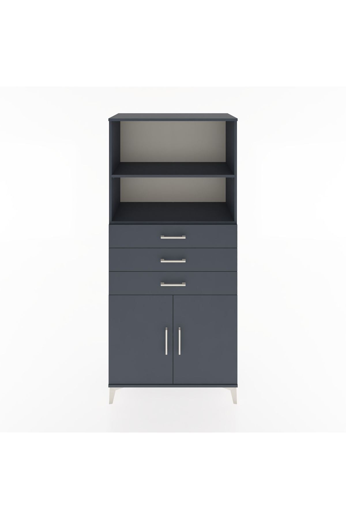 Hyperion Dolap 3 Raflı 3 Çekmeceli 2 Kapaklı 88x44x195 Antrasit-Antrasit