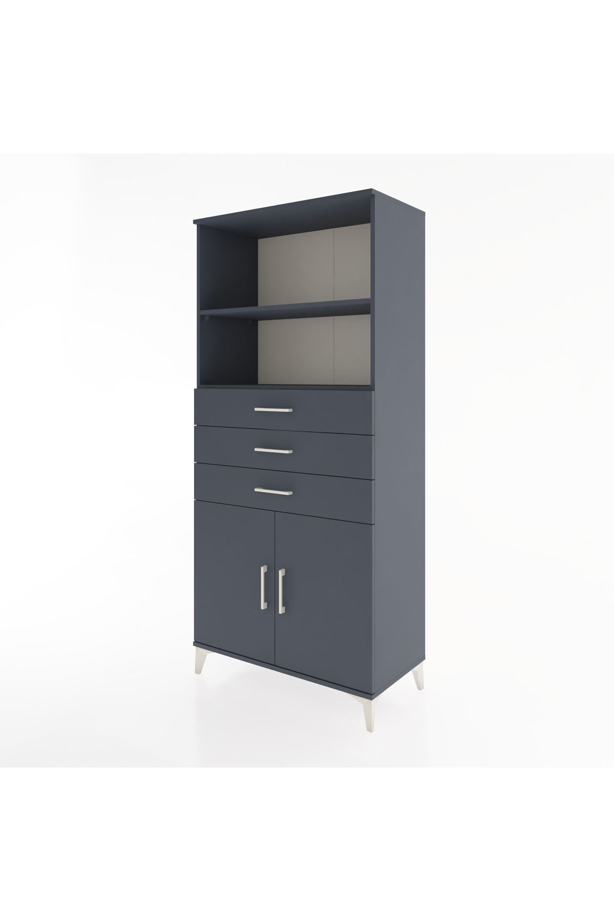 Hyperion Dolap 3 Raflı 3 Çekmeceli 2 Kapaklı 88x44x195 Antrasit-Antrasit