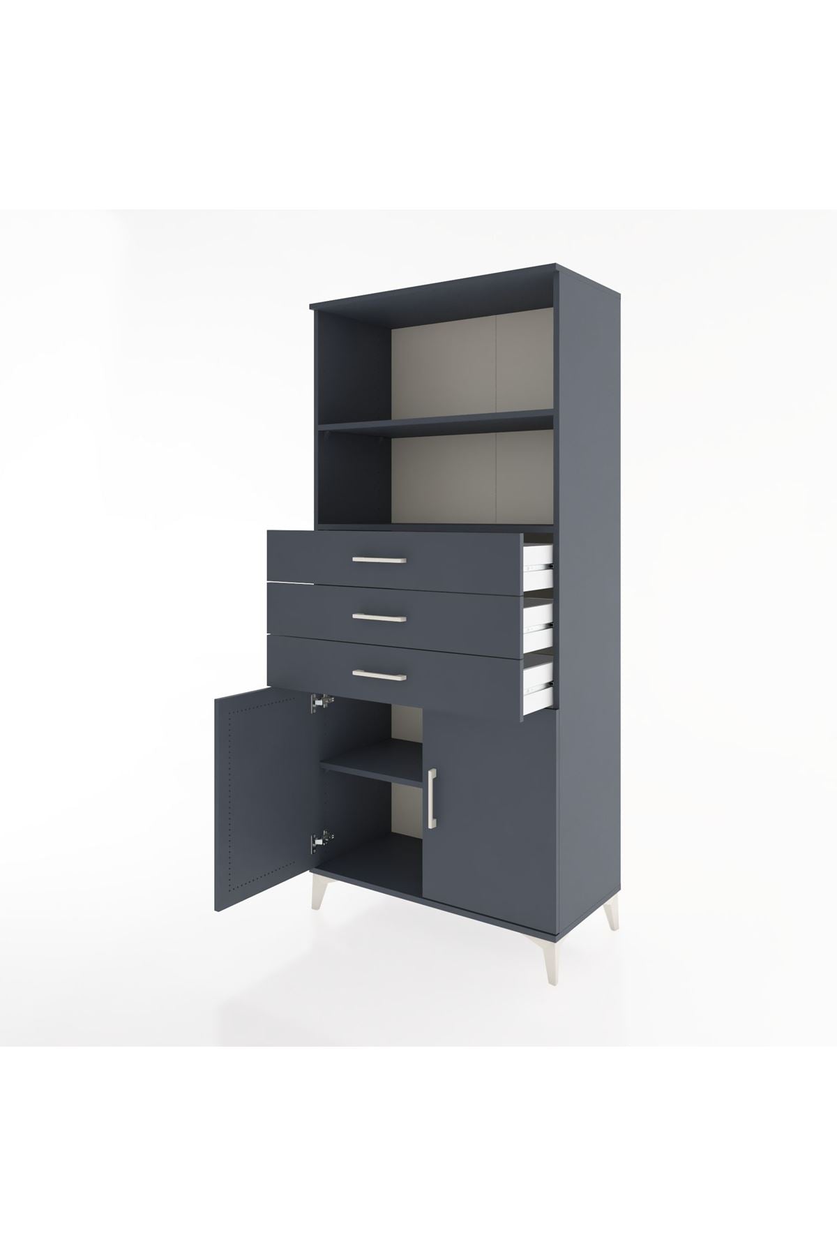 Hyperion Dolap 3 Raflı 3 Çekmeceli 2 Kapaklı 88x44x195 Antrasit-Antrasit